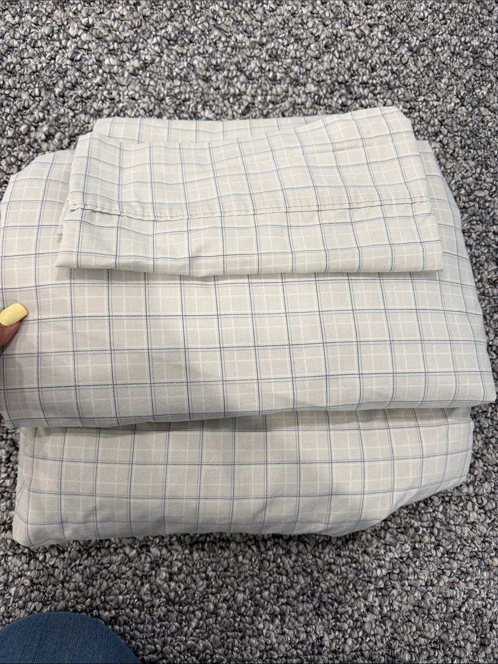 The Big One White and Blue Windowpane Sheet Set
